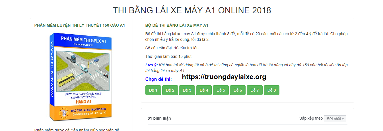 Bộ Đề Thi Trắc Nghiệm Lái Xe A1 Online