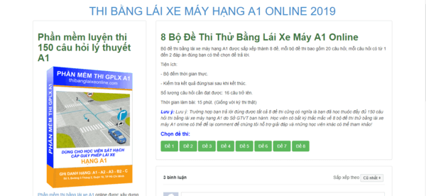 Website thi bằng lái xe A1 trên máy tính | Đề thi thử Online 1