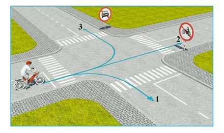 Theo mũi tên, những hướng nào xe gắn máy đi được?