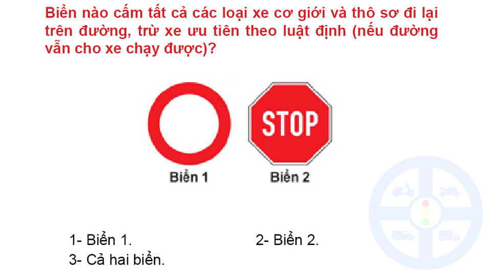 Biển nào cấm tất cả các loại xe cơ giới và thô sơ đi lại trên đường, trừ xe ưu tiên theo luật định (nếu đường vẫn cho xe chạy được)? 