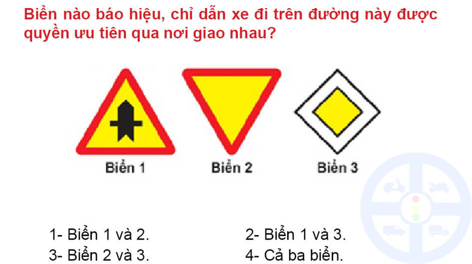 Biển nào báo hiệu, chỉ dẫn xe đi trên đường này được quyền ưu tiên qua nơi giao nhau?