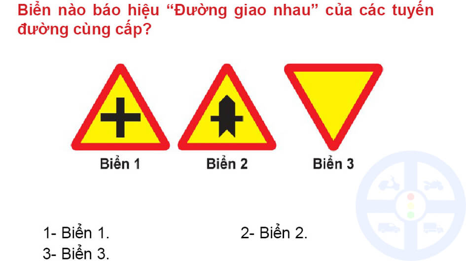 Biển nào báo hiệu “Đường giao nhau” của các tuyến đường cùng cấp?