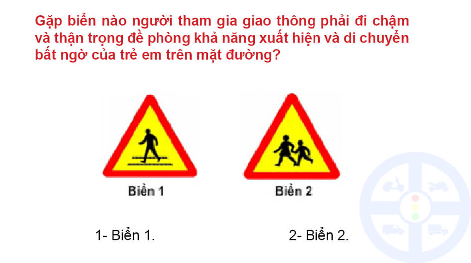 Gặp biển nào người tham gia giao thông phải đi chậm và thận trọng đề phòng khả năng xuất hiện và di chuyển bất ngờ của trẻ em trên mặt đường?
