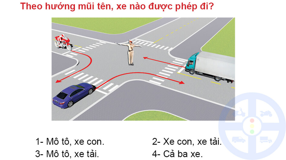 Theo hướng mũi tên, xe nào được phép đi?