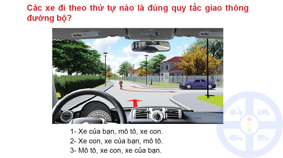 Các xe đi theo thứ tự nào là đúng quy tắc giao thông đường bộ?