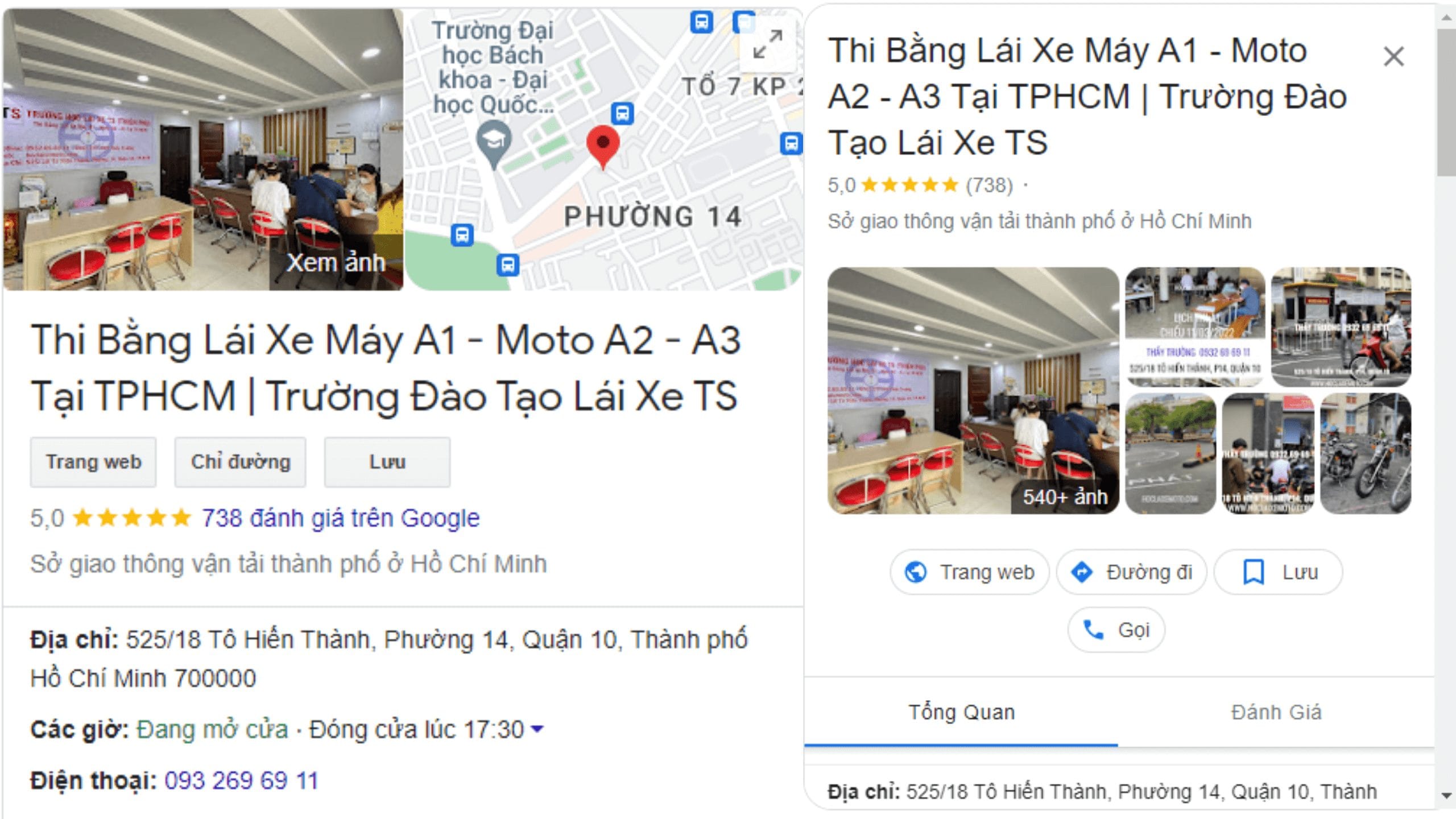 Bản đồ chỉ đường tới địa điểm đăng ký bằng lái xe trên google map