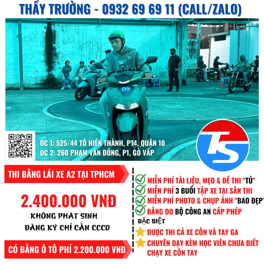 Thi Bằng Lái Xe A2 Tại TPHCM - Được Chọn Thi Xe Côn Và Tay Ga
